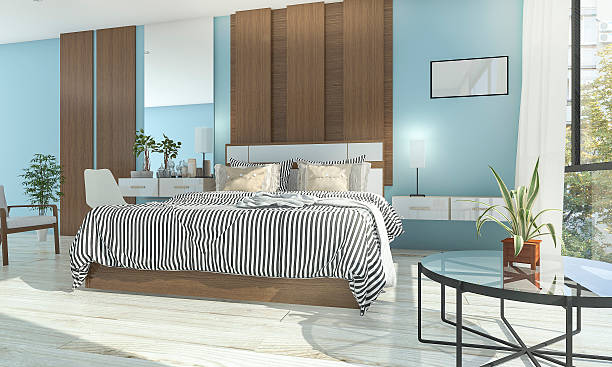 istock 3d rendering blue vintage bedroom with warm atmosphere 587882812
