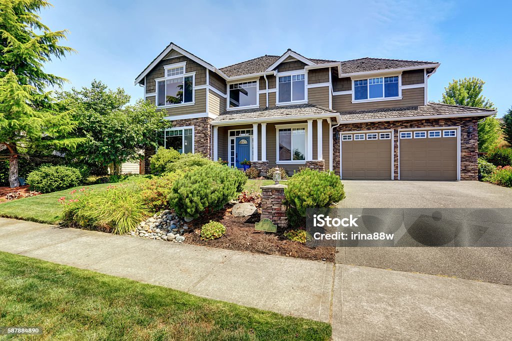 Very neat American house with gorgeous outdoor landscape. A very neat American house with gorgeous outdoor landscape. Northwest, USA. House Stock Photo