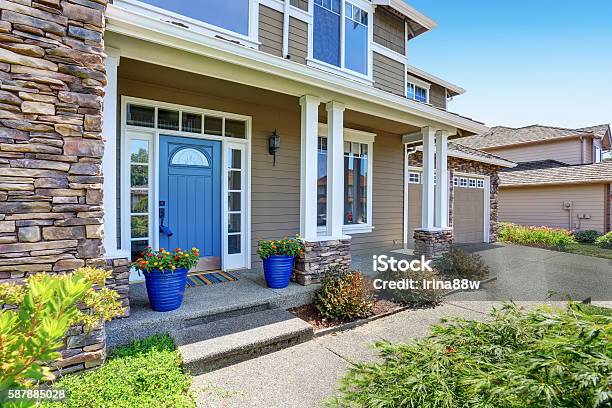 Very Neat American House With Gorgeous Outdoor Landscape Stock Photo - Download Image Now