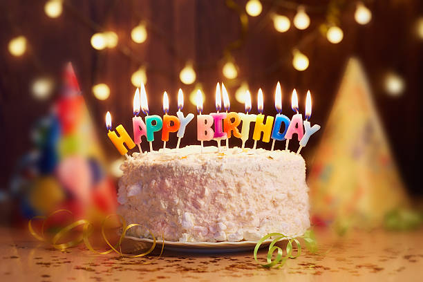 birthday candles close up bokeh background stock photo