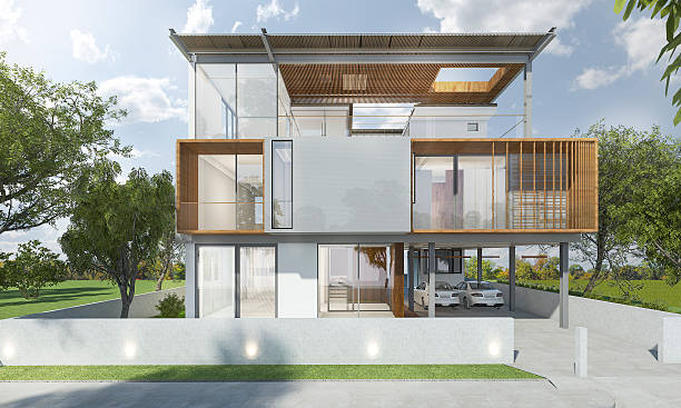 istock 3d rendering front of modern house with good design 587886754