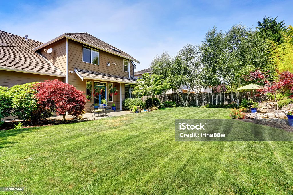 Backyard garden with beautiful landscape Backyard garden with beautiful landscape. Northwest, USA Yard - Grounds Stock Photo