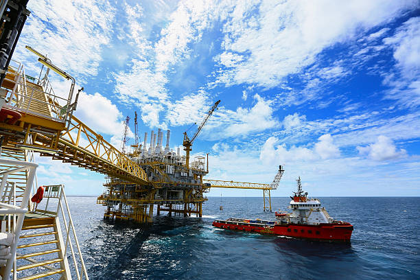 istock Offshore construction platform for production oil and gas 587888182