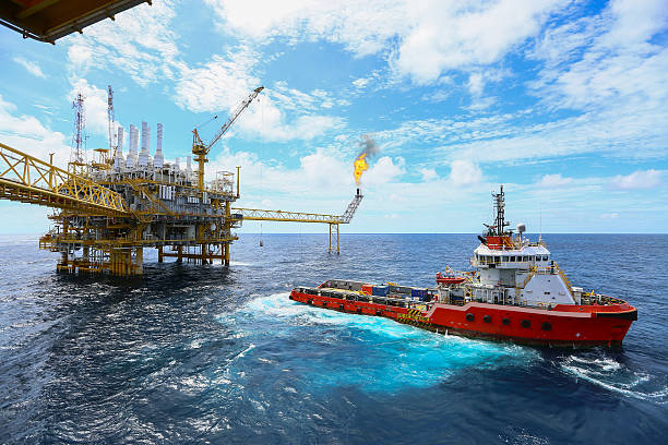 offshore construcción de plataforma de producción de petróleo y gas - plataforma petrolífera fotografías e imágenes de stock