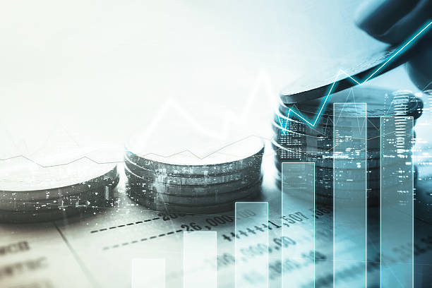 Double exposure of graph and rows of coins