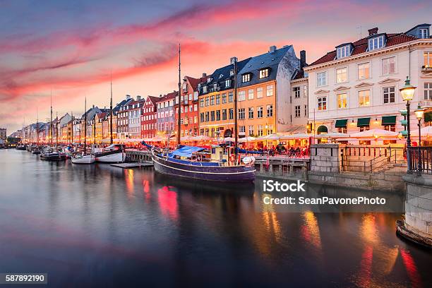 Copenhagen Denmark At Nyhavn Canal Stock Photo - Download Image Now - Copenhagen, Denmark, Nyhavn