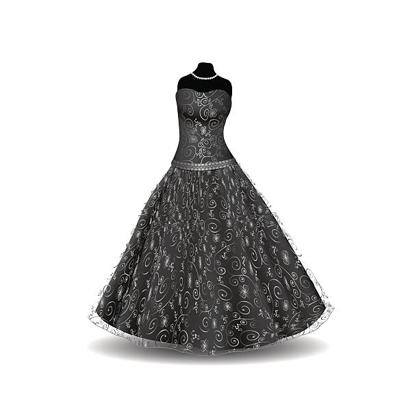 black party dress on a white background black party dress with shadow on a white background prom dress stock illustrations