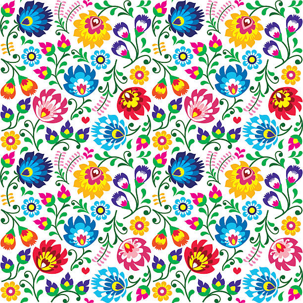 bezszwowe paznokci sztuki kwiatowy wzór - polish folk stock illustrations