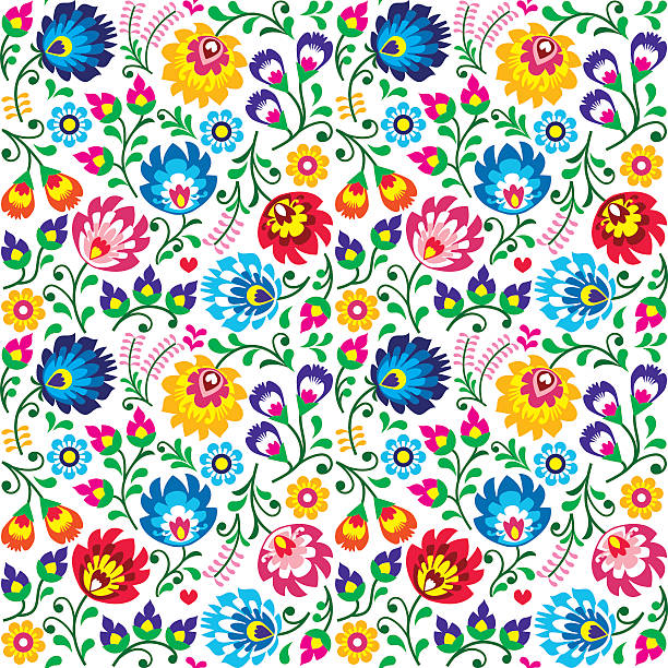 Seamless Polish folk art floral pattern Repetitive background with flowers - Slavic folk art pattern poland stock illustrations