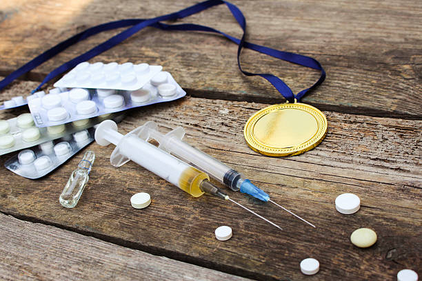 sports medal and medicines - doping imagens e fotografias de stock