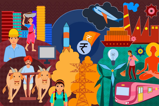 Collage displaying progress and development of India vector illustration of collage displaying progress and development of India gdp stock illustrations
