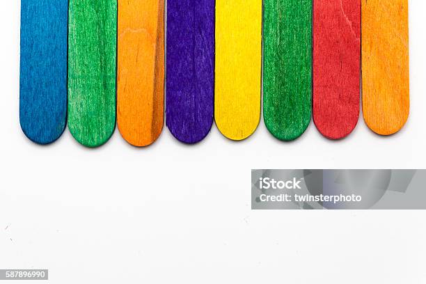 Colorful Popsicle Sticks Over White Background With Copy Space Stock Photo  - Download Image Now - iStock