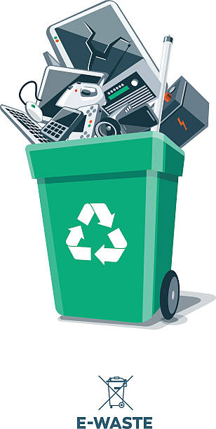 e-waste in recycling bin  - elektroschrott stock-grafiken, -clipart, -cartoons und -symbole
