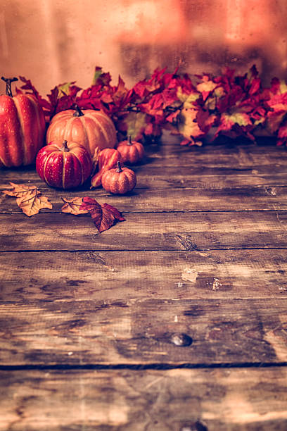 istock Autumn Decoration Background with Leafs and Pumpkins 587897910