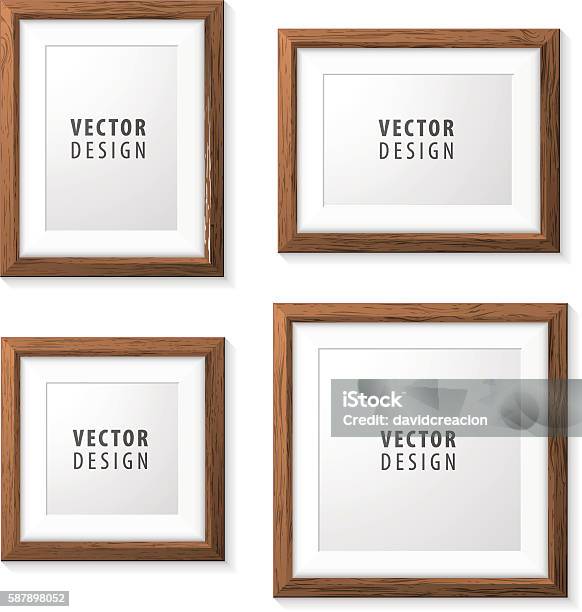 Set Of Realistic Minimal Isolated Wood Frames Stock Illustration - Download Image Now - Picture Frame, Border - Frame, Construction Frame