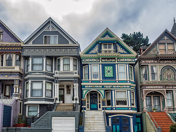 Photo of the famous victorian style houses in San Francisco, also know as painted ladies.