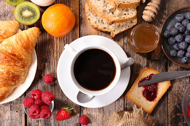 istock breakfast with coffee cup and croissant 587903528