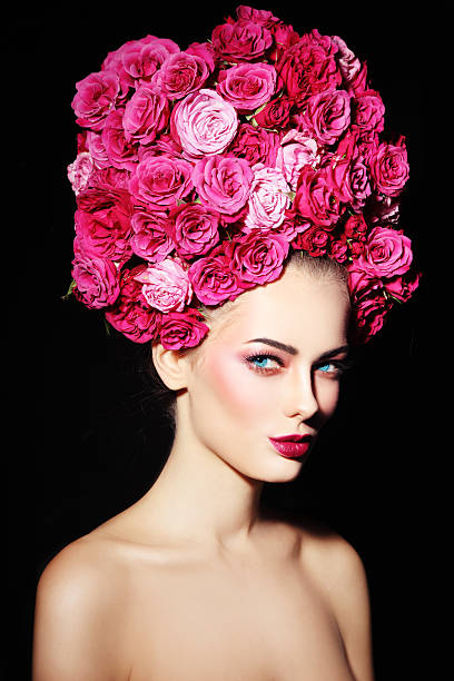 istock Beauty in wig of roses 587904000
