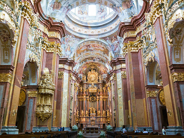Melk, Austria - May 29, 2016: People in Church of Melk Abbey in Wachau Valley, Lower Austria