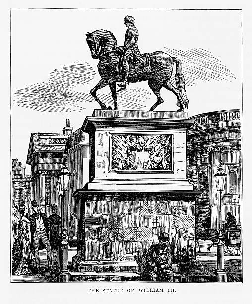 statue, könig william iii, dublin, irland viktorianischen gravur, ca. 1840 - republic of ireland horse irish culture riding stock-grafiken, -clipart, -cartoons und -symbole