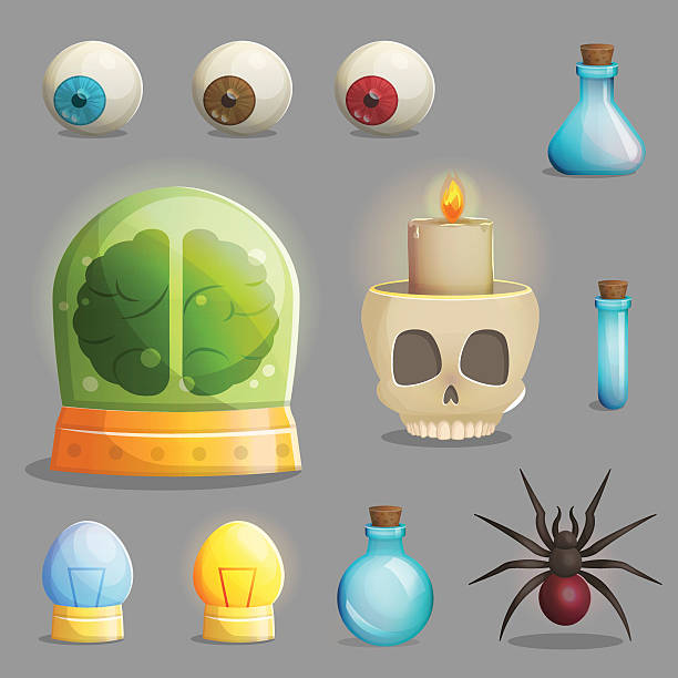 ilustrações, clipart, desenhos animados e ícones de itens de laboratório do professor louco para o design do jogo - eyeball human eye animal eye bizarre