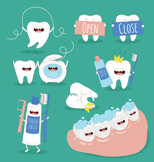 zähne-set - tooth character stock-grafiken, -clipart, -cartoons und -symbole