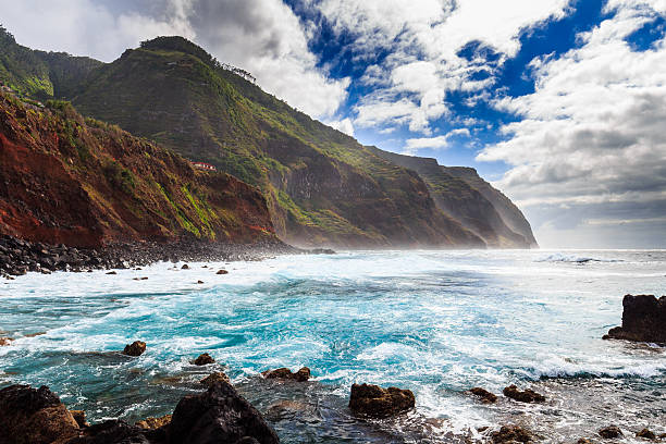 istock Madeiras westermost point, Ponta do Pargo, colorful cliff coast 587934818