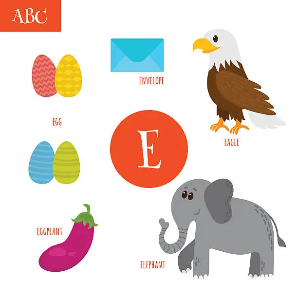 Vector illustration of Letter E. Cartoon alphabet for children