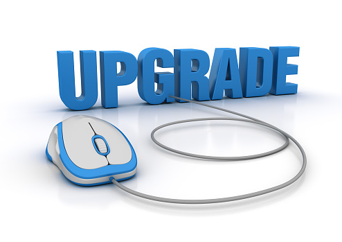 UPGRADE Word with Computer Mouse on White Background