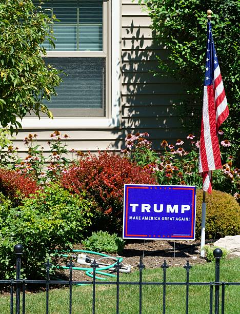 Rochester, Michigan, USA - August 7, 2016: Middle Class home in Rochester Michigan with a sign declaring support for Trump for President in the 2016 presidential election.