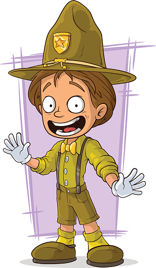 A vector illustration of cartoon smiling young boy-scout