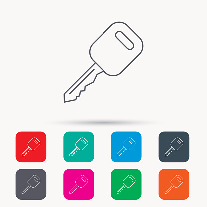 Car key icon. Transportat lock sign. Linear icons in squares on white background. Flat web symbols. Vector