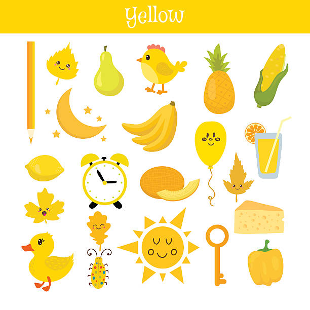 żółty. poznaj kolor. zestaw edukacyjny. ilustracja - bird yellow child chicken stock illustrations