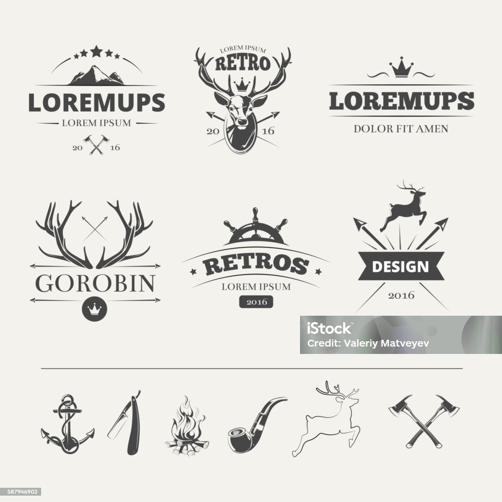 Hipster labels set with deer and antlers Hipster labels set with deer and antlers. Vintage animal label. Vector illustration Deer stock vector