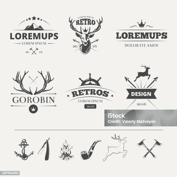 Hipster Labels Set With Deer And Antlers Stock Illustration - Download Image Now - Deer, Antler, Horned