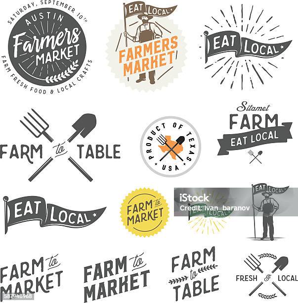 Vintage Bauernhof Und Bauern Markt Etiketten Abzeichen Embleme Und Designelemente Stock Vektor Art und mehr Bilder von Retrostil