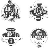 American football tailgate party vintage labels vector set