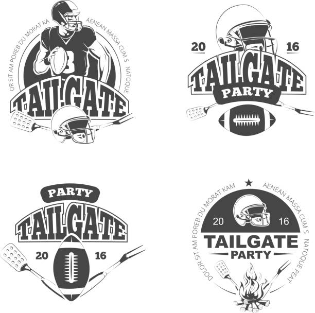 American football tailgate party vintage labels vector set American football tailgate party vintage labels set. Sport game and recreation. Vector illustration safety american football player stock illustrations