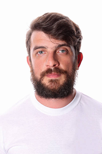 istock Man in a white T-shirt. Close up. 587951266