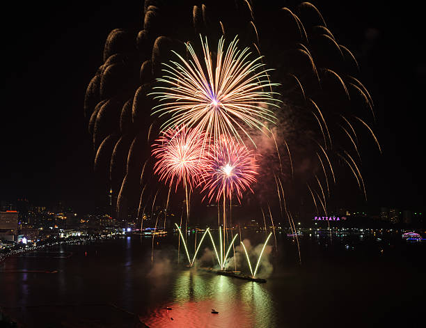 istock Big fireworks on the sky at Pattaya beach, Thailand 587954482