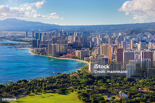 Spectacular View Of Honolulu City Stock Photo - Download Image Now - Honolulu, Hawaii Islands, Urban Skyline