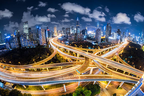 istock Fisheye View of a Road Intersection at Night 588210786