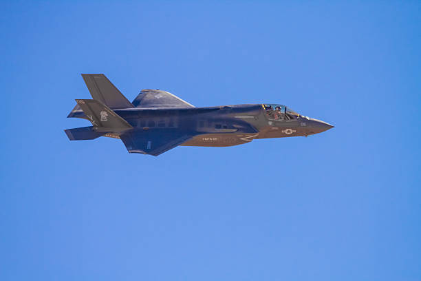 Miramar, USA- October 4, 2014: Lockheed Martin F-35 Lightning II aircraft at airshow. F-35 lightning, Marine jet fighter, during the 2014 Miramar Air Show. The 2014 Miramar Air Show, free to the public,features US Military aircraft and civilian acrobatic flying. On this day the Marines were showcasing the F-35 to a crowd of about 20,000. The plane was showcase before been battle tested and at the time only the Marines had access to this plane.