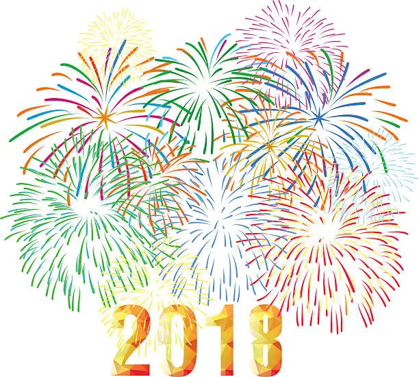 Vector illustration of Vector illustration of Colorful fireworks. Happy new year 2018 theme