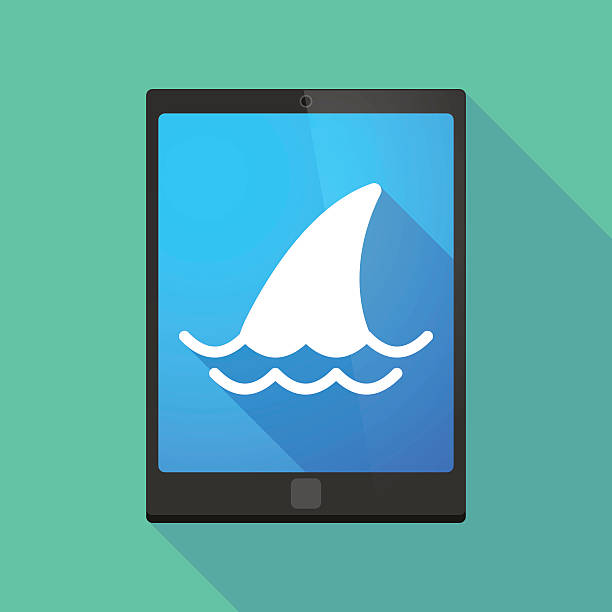 illustrazioni stock, clip art, cartoni animati e icone di tendenza di icona del tablet pc con una pinna di squalo - spinarolo immagine