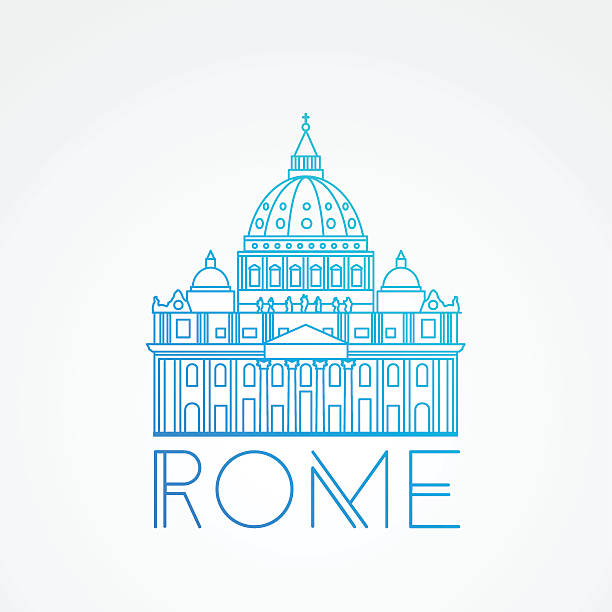 St. Peter's Cathedral, Rome, Italy. World famous St. Peter Basilica Greatest Landmarks of europe.. Linear vector icon for Vatican Rome Italy. Minimalist one line travel sign peter the apostle stock illustrations