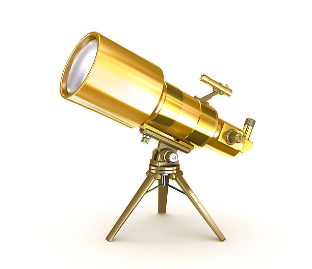 istock Golden telescope on support over wite 588244854