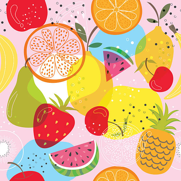 nahtloser hintergrund mit fruchtdesign - fruit stock-grafiken, -clipart, -cartoons und -symbole