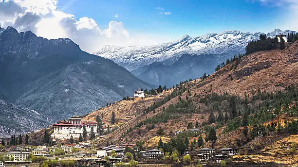 landscape of mountain and valley country,Thimphu city in Bhutan