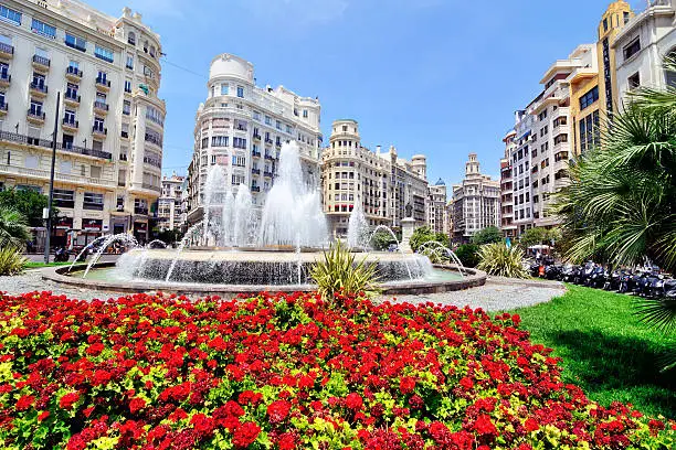 Plaza del Ayuntamiento or Town Hall Square of Valencia, Spain